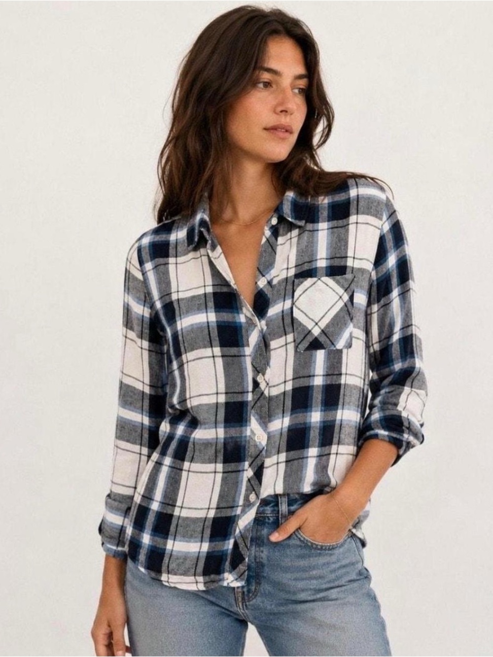 Rails Hunter Button Down Shirt in White Blue Plaid Size Small
